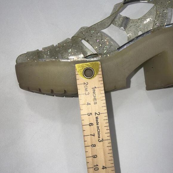 Asos Chunky Y2K 90s Clear Silver Glitter Platform Jelly Heel Clogs Sandals 7 - Picture 13 of 14